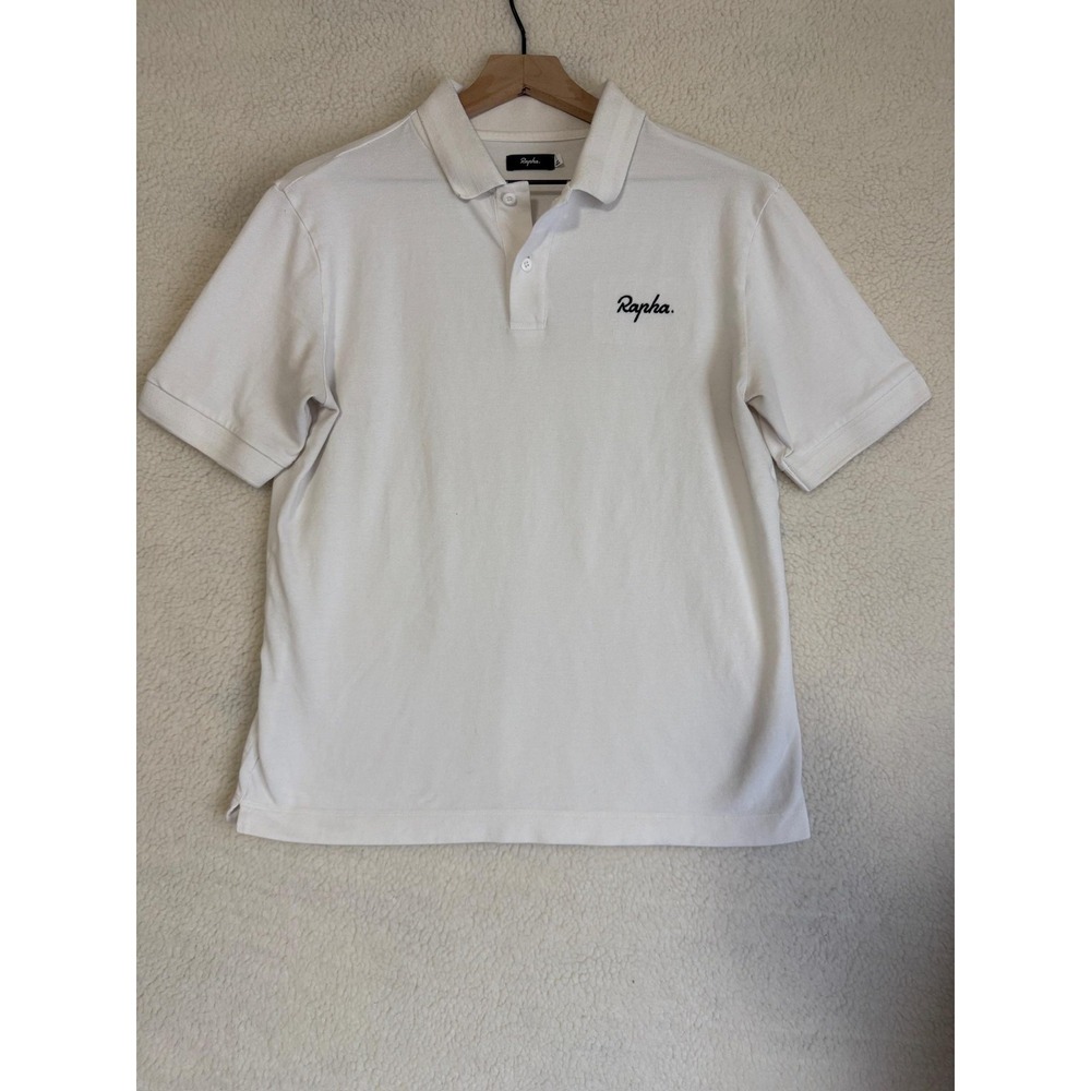 Rapha Logo Polo Shirt Mens Medium White Solid Cotton Knit Short Sleeve Casual